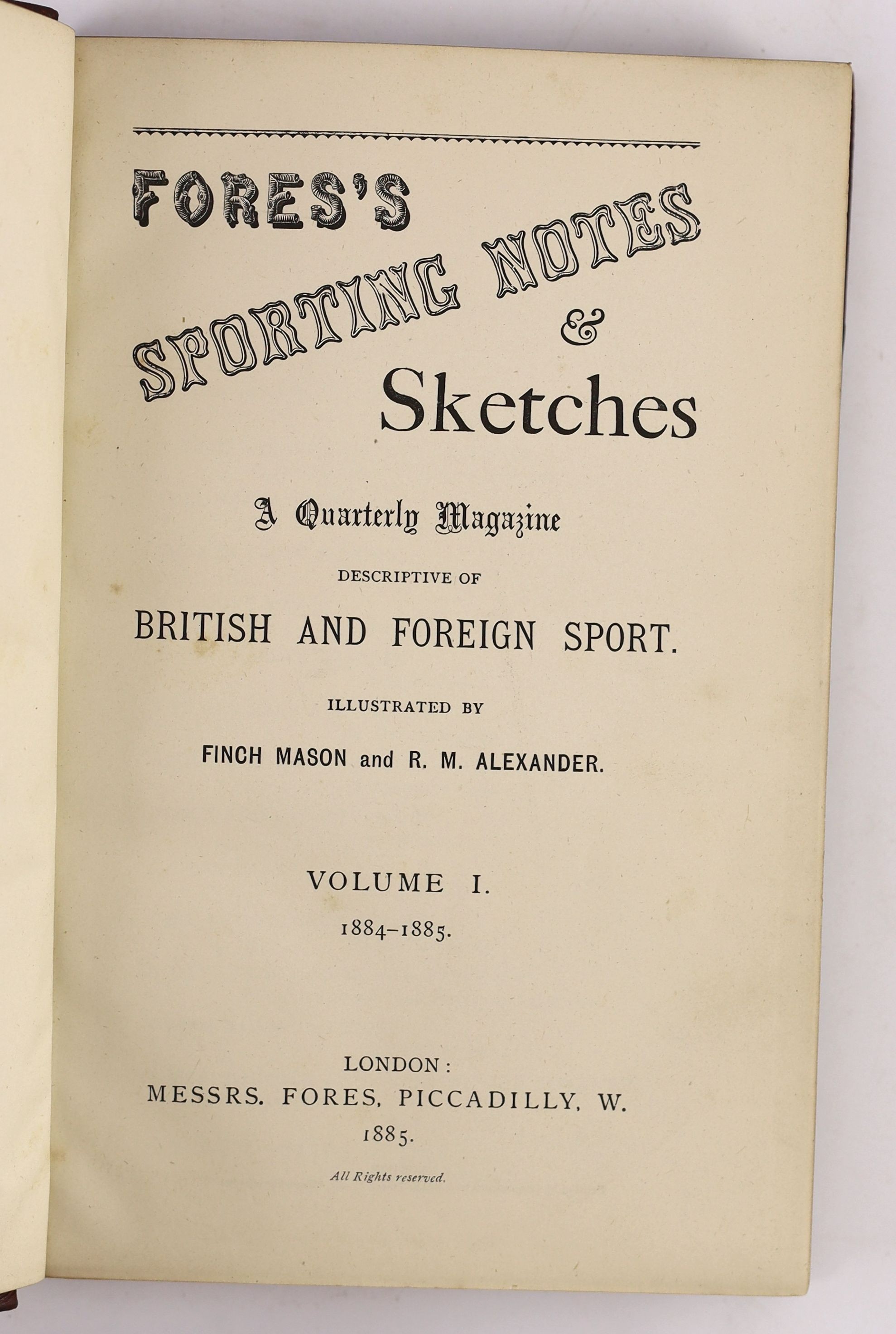 Masefield, John - Reynard the Fox, illustrated by G.D. Armour, 4to, half morocco, ink presentation inscription to front inner board, William Heinemann, London, 1921; Fore’s Sporting Notes & Sketches, vol. 1 only, London,
